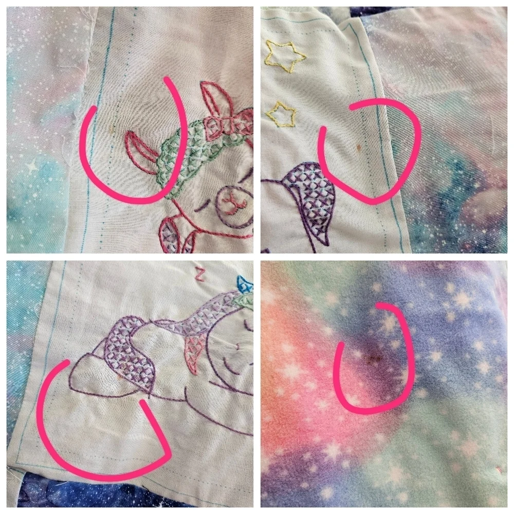 Handmade Patchwork Animal Baby Quilt Blue White Rainbow Sloth Unicorn Sleeping